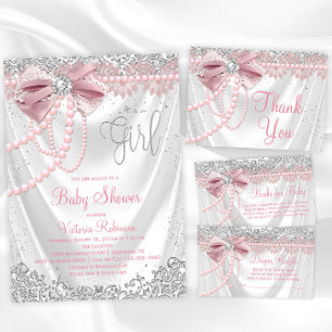 Elegant Blush Pink Diamond Pearl Boek Aanvraag Informatiekaartje