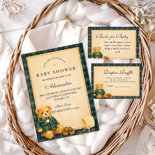 Elegante Preppy Teddydbeer Baby Shower Servet