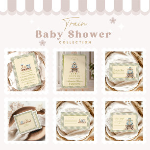 Green Waterverf Train Baby shower Servet