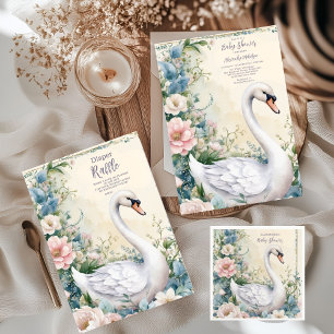 Elegante Floral Swan Blush Roze Baby shower Kaart