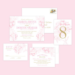 Roze Pioen Gouden Accent Trouwfeest Save The Date