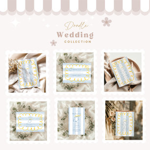 Blauw Geel Mediterraan Lemon Wedding Informatiekaartje