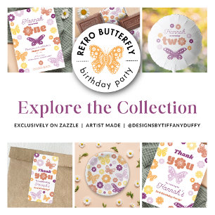 Retro vlinder verjaardagsfeestje papieren bordje