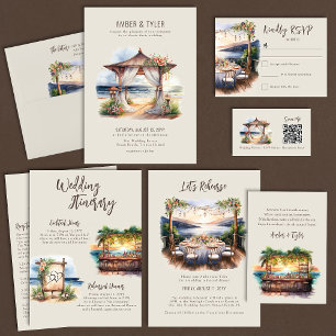 Romantische Sunset Beach Thema bruiloft RSVP Kaartje