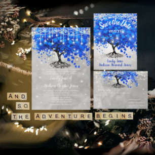 Kobalt Blue Heart Leaf Tree Wedding Kaart