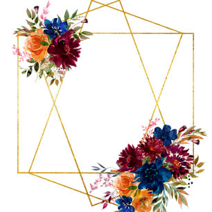 Navy Marsala Oranje Floral Geometric Wedding Invi Kaart