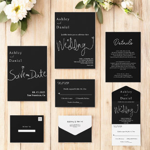 Elegante eenvoudige zwart-wit moderne chique bruil RSVP kaartje