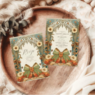Unieke  Floral Art Nouveau bruiloft RSVP Kaartje
