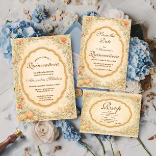Vintage Kust Zeeschelp Quinceañera RSVP Kaartje