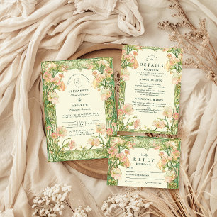 Art Nouveau Roze Sweet Pea Wedding RSVP Kaartje