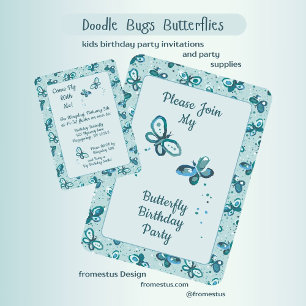 Doodle Bugs Vlinders - turquoise - patroon. Koffiemok