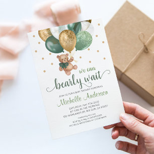Teddy Bear Sage Green Books voor Baby shower Informatiekaartje