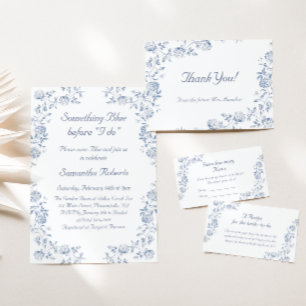 Chinoiserie Blauw Bloemen Vrijgezellenfeest Kaart