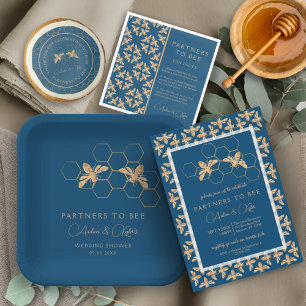 Indigo & Honeycomb Golden Bee Wedding Shower Papieren Bordje