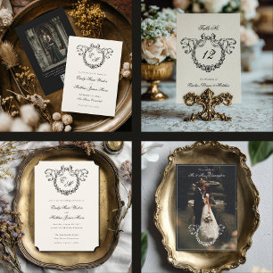Antieke krans monogram Elegante trouwfoto volledig Bedankkaart