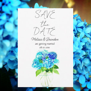 Waterverf Hydrangea Blue Floral Wedding All In One Uitnodiging