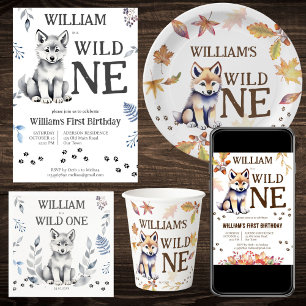 Leuke wolf welp wild een bosrijke verjaardagsfeest servet