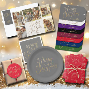 Gold Script Vrolijk kerstfeest op rood Ronde Sticker