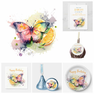 Summer Vibes Waterverf Butterfly - Happy Birthday Papieren Bordje
