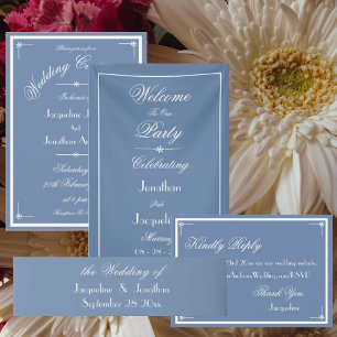 Dusty Blauw Script Elegant Bruiloft Welkom Achterg Spandoek