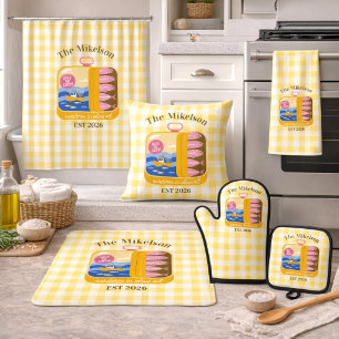 Gingham Sardines Aangepaste Familienaam Kussen