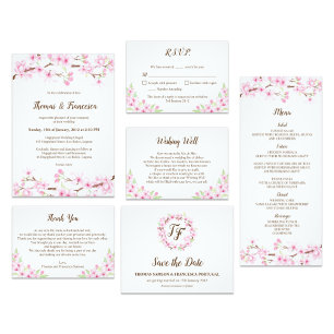 Cherry Blossom Waterverf Wedding Invitation Kaart