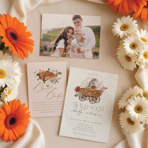 Boho Waterverf Western Little Cowgirl Baby shower Kaart