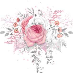 Pink and Silver Peony Florals Wedding Kaart