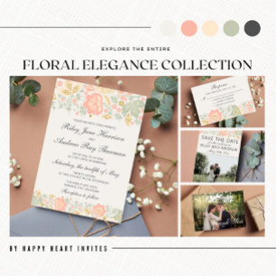 De floral Elegance Peach Blush Sage bewaart de Dat Save The Date