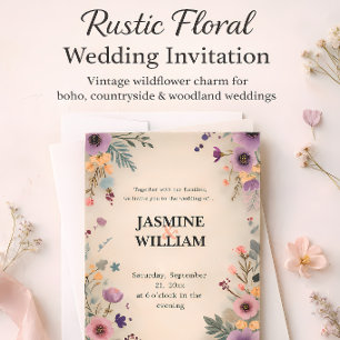 🌹 Blush & Plum Bloemen bruiloft uitnodiging 💐💒