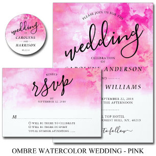 Ombre Waterverf Wedding Invitation - Roze Kaart