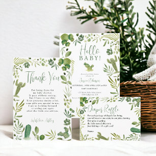 Boho groene cactus genderneutraal chic baby shower bedankkaart