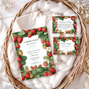 Vintage Aardbeien Cottagecore Baby Shower Kaart