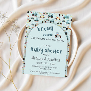 Tractorbestuurder boerderij boy baby shower Uitnod Kaart