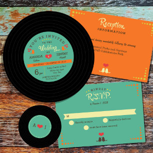 Retro Vinyl Record Wedding - Blush Pink Details Kaart