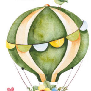 Sage Green Hot Air ballon Floral Girl Baby shower Kaart