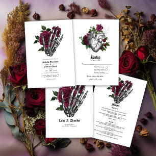 Burgundy Floral Gothic Wedding QR Code Uitnodiging