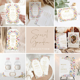 Kleurrijke lente tuin bloemen bruiloft foto bedankkaart