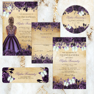  prinses Paarse Butterfly Quinceañera Kaart