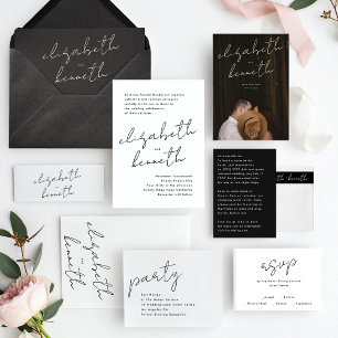 Aangepaste namen Modern Black en White The Wedding Kaart