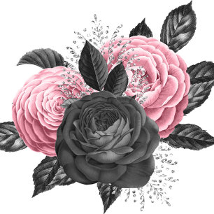 Luxury roze en zwarte Floral Inking Wedding Invita Kaart