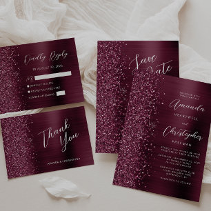 Glam Bourgogne Metallic Wedding Flat Bedankt Kaart