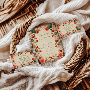 Bruiloftsborrel met vintage aardbei botanische ill servet