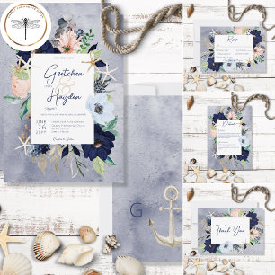 Rustige Beach Blue Nautical QR Code All In One Uitnodiging