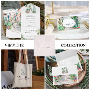 Waterverf Mexico Hacienda Kerk Bruiloft Kaart