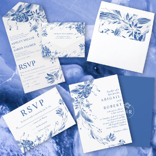 Blauw-witte bloemen foto Save the Date Briefkaart