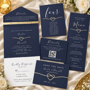 Elegante Navy en Gouden Touw Hart Kaart