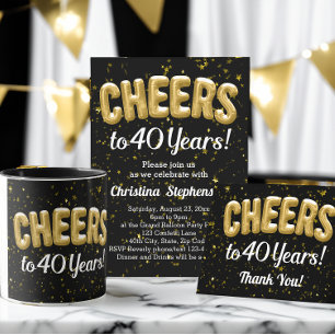 40th Birthday Gold Balloons Proost tot 40 jaar Bedankkaart