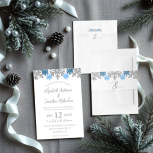 Silver Blue Snowflakes Winter Wedding Vierkante Sticker