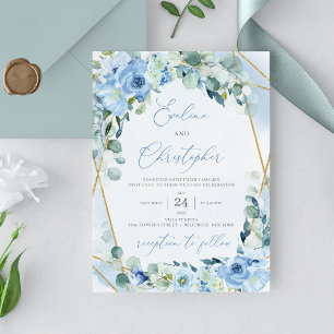 Elegant Stoffig Blauw en Goud lijst Bloemen Rustie Menu